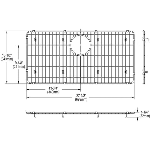Dimensions of Stainless Steel Bottom Grid For Sink Protection, Fits Specific Elkay Bowls, 27.5 Inch Deep By 13.5 Inch Wide By 1.26 Inch High