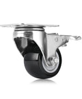 Caster wheel, 2-inch stainless steel with brake and polyurethane wheel, side view