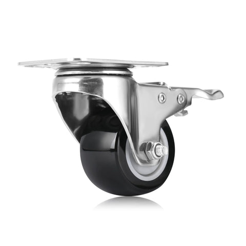 Caster wheel, 2-inch stainless steel with brake and polyurethane wheel, side view