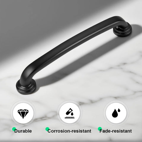 5 Inch Hole Centers Black Zinc Alloy Cabinet Handles 10 Pack For Kitchen Drawers And Dresser Pulls on a marble surface