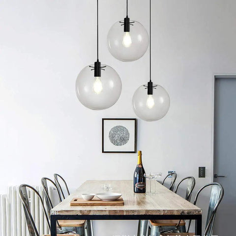 Industrial Clear Glass Globe Pendant Light With E27 Socket, Modern Kitchen Loft Fixture, 9.8 Inch Shade, Adjustable Cord Up To 59 Inches, UL Listed For LED CFL Halogen And 60W Incandescent Bulbs, Easy Mount