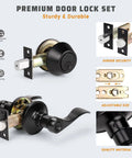 Two Pack Keyed Entry Door Lever Handle With Lock And Key Exterior Door Lock Set Double Keyed Deadbolt Matte Black Finish