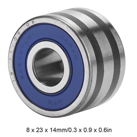 Plug-And-Play Generator Bearing Replacement 8 X 23 X 14mm For IR IF Alternators, OEM 23721-AA040 Compatible, side view of metal bearing