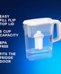 5 Cup Compact Water Filter Pitcher With B15 Filter For Reducing Chlorine And Heavy Metals Fast Flow Filtration BPA Free