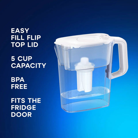 5 Cup Compact Water Filter Pitcher With B15 Filter For Reducing Chlorine And Heavy Metals Fast Flow Filtration BPA Free