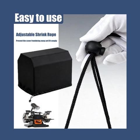 Workhorse Universal Bench Grinder Cover 19X13X16 Inch 600D Oxford Fabric Waterproof Dust Shield with adjustable shrink rope.