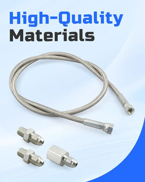 Cool 48 Inch Silver Gauge Line Kit With Double Layer Build For Easy Automotive Fuel Pressure Setup Using 4AN Female Threads To Monitor Your Ride Smoothly, braided steel hose and fittings