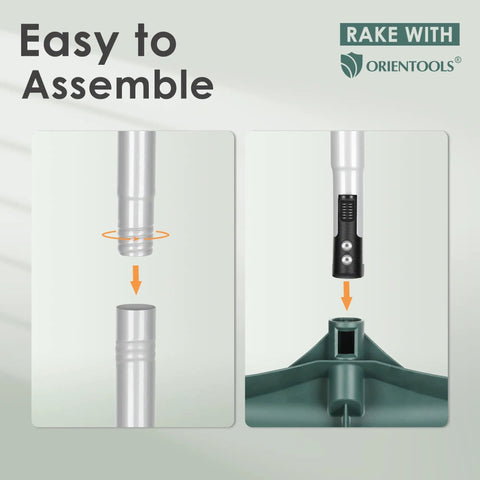 Close-up of assembly process for Telescopic Four Section Handle Turf Rake With Curved Head For Artificial Turf Patios And Carpets
