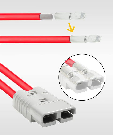 2 Pack 175 Amp Battery Quick Disconnect Connectors for 2 to 4 Gauge Cables, Beefy Battery Terminal Kit for Car Winch and Trailer, 12 Volt Wire Harness Plug and Jumper Cable Connect and Disconnect, gray PC housing on red cable