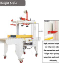 Heavy Duty Auto Carton Sealer With Dual Belt Conveyor For Swift Box Tape Seaming And Rock Solid Parcel Wrapping 110 Volt Height scale for accurate packaging height adjustments.