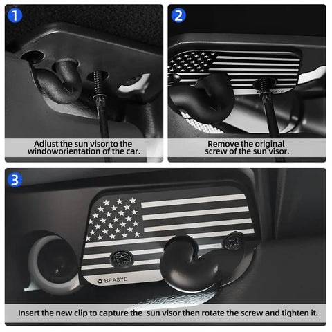 Installation guide for Upgrade Aluminum Sun Visor Clips For Jeep Wrangler JK 2018 JL 2018 2023 Gladiator 2020 2023