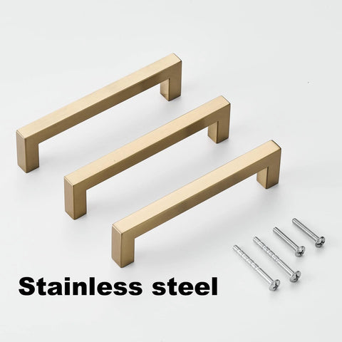 Champagne Bronze Cabinet Pulls 10 Pack 5 Inch Square Cabinet Handles, stainless steel finish, with screws