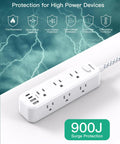 Heavy Duty Surge Protector Power Strip With 15 Foot Extension Cord Featuring 13 Outlets And Four Smart Usb Ports For Plug And Play Hella Smooth Multi Device Charging Setup showing surge protection details.