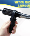 Deaelf Universal Pop Rivet Gun Adapter Kit With Four Interchangeable Guide Nozzles For Quick Riveting Setup, handheld grip view.