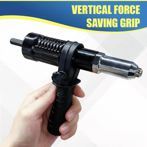 Deaelf Universal Pop Rivet Gun Adapter Kit With Four Interchangeable Guide Nozzles For Quick Riveting Setup, handheld grip view.