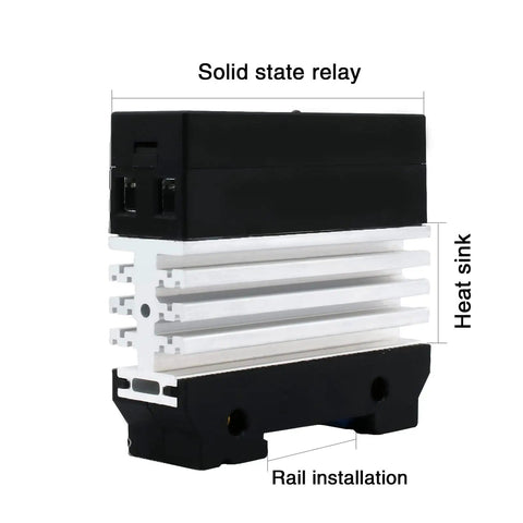 DIN Rail Solid State Relay With Built In Heatsink For Easy Box Install, DC To AC Output 24 To 480V, 3 To 32V DC Input, 40A SSR