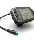 Smart LCD Display Meter KT LCD5 for Electric Bikes 24V to 52V, waterproof computer screen with buttons and cable, left angle view.