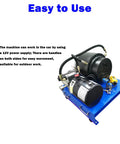 Heavy Duty Electric Hose Crimper With Ten Precision Dies For High Pressure Hydraulic Lines One Quarter To Two Inches 12 Volt 2200 Watt with 12V power supply and handles.