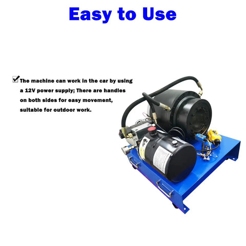 Heavy Duty Electric Hose Crimper With Ten Precision Dies For High Pressure Hydraulic Lines One Quarter To Two Inches 12 Volt 2200 Watt with 12V power supply and handles.
