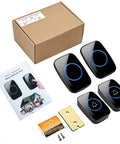 Waterproof Wireless Doorbell Kit With Front And Rear Door Distinction, Over 1000 Feet Range, 60 Chimes, black receivers with LED