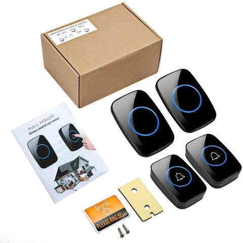 Waterproof Wireless Doorbell Kit With Front And Rear Door Distinction, Over 1000 Feet Range, 60 Chimes, black receivers with LED