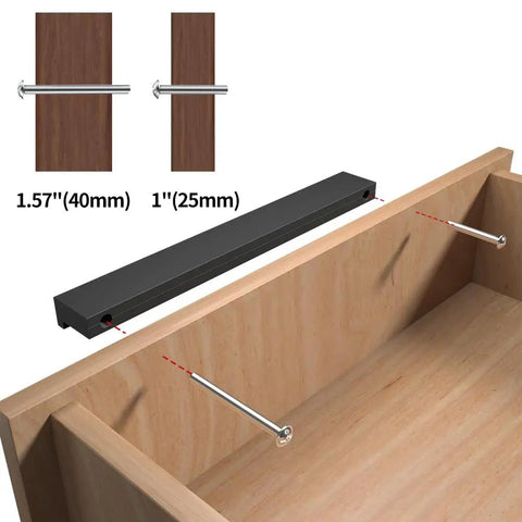 Installation diagram of Five Pack 320mm Center To Center Tilted Black Cabinet Handle Aluminum Alloy L Rectangle Pull for cabinets