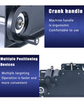 Close-up of No Sweat Semi Automatic Label Applicator crank handle, highlighting ergonomic design for easy use.