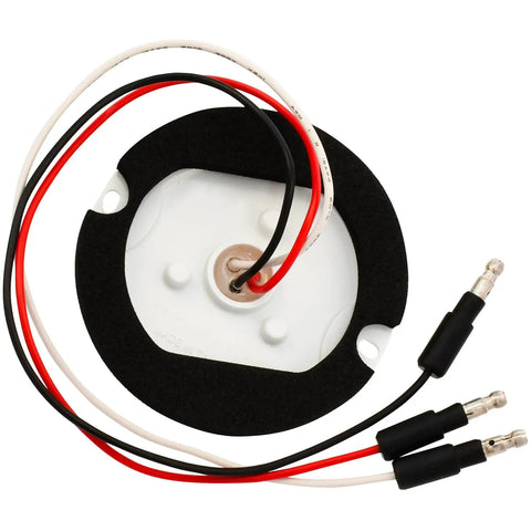 Back view of White 18 LED Sealed Base For Glass Lens With 3 Wires, 12V Lighting Fixture showing connection wires