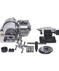 Workhorse Semi Universal Dividing Head With 5 Inch 3 Jaw Chuck For Milling Machines showing precision parts and accessories.
