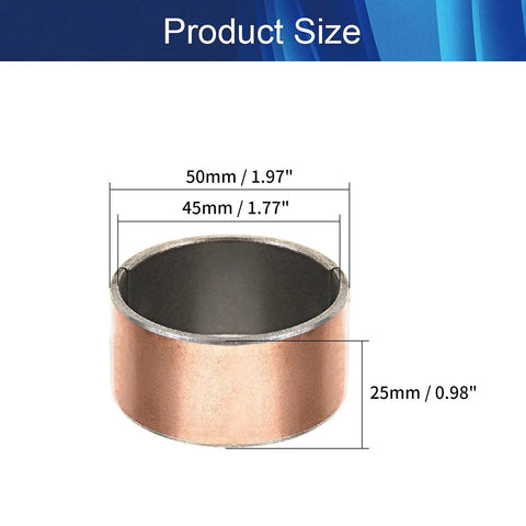 Single 45mm Bore By 50mm Outer Ring By 25mm Length Plain Sleeve Bearing, dimensions shown for bronze bushing.