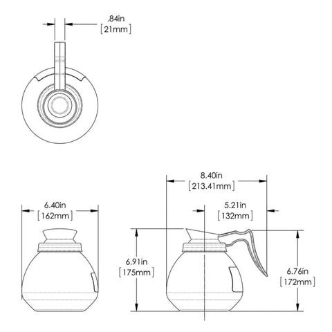 Diagram of Black 64 Oz Coffee Carafe With Ergonomic Handle New Glass Design Shatter Resistant Laboratory Grade Glass Easy Pour Decanter