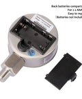 Back view of Digital Industrial Vacuum Gauge With Two And One Half Inch Dial One Quarter Inch NPT Lower Mount Stainless Steel Case showing battery compartment