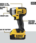 Badass Compact 20V Max Cordless Impact Wrench Kit With 3/8 Inch Drive, Battery Fuel Gauge Display, Triple LED Task Lights, And Rugged Hog Ring Handle For Tight Jobsite Cranking showing hog ring anvil, comfort grip, and battery.