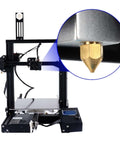 3D printer with close-up of 30 Pack 0.4mm Brass Nozzles for Ender 3 V2 and Creality CR10 Series, highlighting smooth extrusion nozzle.