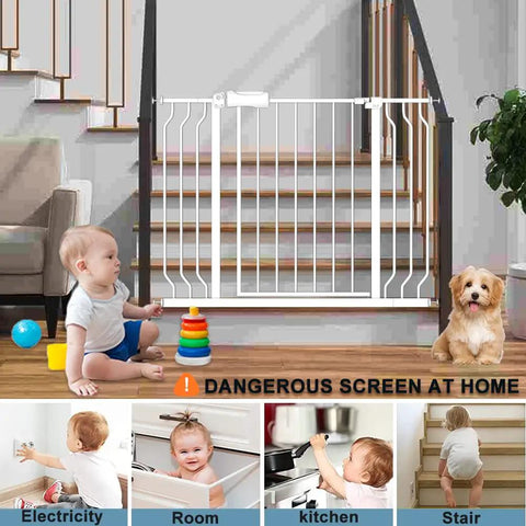 Extra Wide Baby Gate For Doorways 57.5 To 62 Inches Adjustable 30 Inch Tall Metal Gate With Double Lock Mechanism Pressure Mount