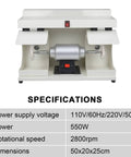 ZGOOD 550W Large Space Bench Grinder Buffing Machine With LED Light, front view showing motor and specifications.
