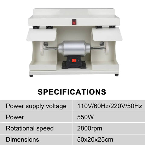 ZGOOD 550W Large Space Bench Grinder Buffing Machine With LED Light, front view showing motor and specifications.