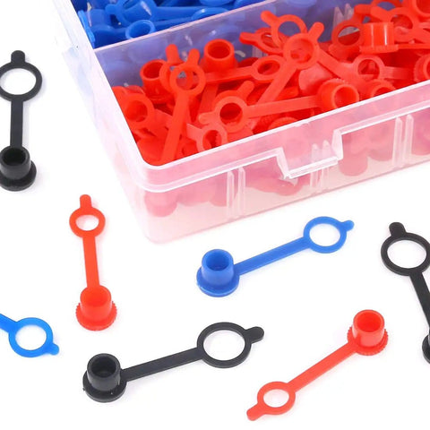 300 Piece Plastic Grease Fitting Cap Set For Grease Zerks Keeps Dirt And Moisture Out Color Coded Snap On Caps displayed in container