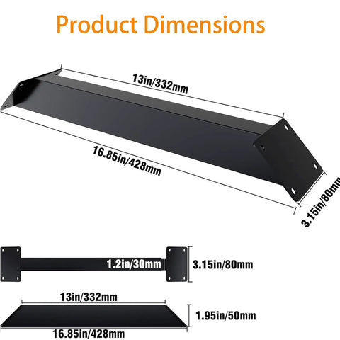 Dimensions of Beefy 45 Degree Angle Support Bracket for Outdoor Shelters and Wall Cabinets with detailed measurements.