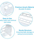 Clear Acrylic Test Tube Rack With 6 Holes For 16mm Tubes shown with acrylic material, easy tube insertion, and sturdy structure.