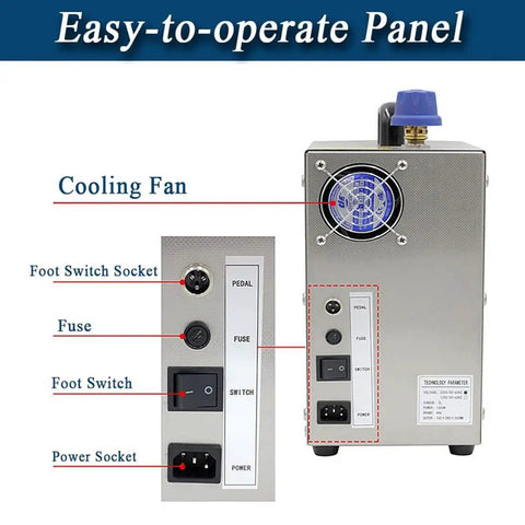 Easy-to-operate panel of the 2L Heavy Duty Jewelry Steam Cleaner showing controls, cooling fan, and sockets.