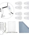 Buttery Soft Air Chamber Silicone Nose Pads For Glasses Sunglasses Replacement Kit with tools, screws, and cleaning cloth.