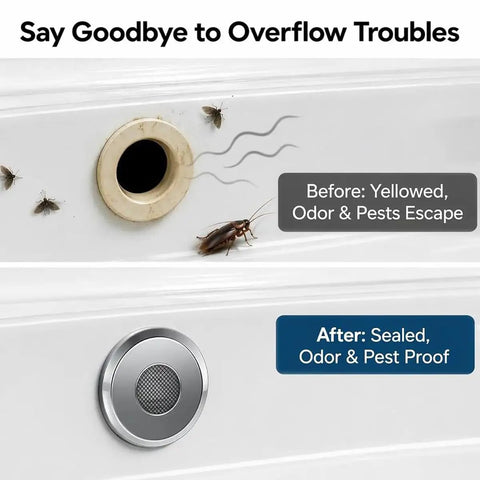 Top Shelf Stainless Steel Bathroom Sink Overflow Cover, Rust Resistant Drain Cap That Kicks Out Nasty Pests And Foul Air, Durable Kitchen Sink Bug Trap 2 Piece Set