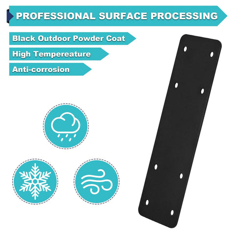 Built Like A Tank Heavy Duty I Shape Post To Beam Connectors Four Pack 10 By 3 Inch Mending Plates with black powder coat features.