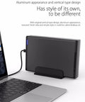 Heavy Duty Aluminum 3.5 Inch USB C To SATA 3.0 External Hard Drive Enclosure Dock For HDD And SSD Offers 8TB Storage, connected to laptop.