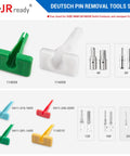 Deutsch Pin Removal Tool Kit for 4 8 12 16 20 solid and stamped contacts 6 22 AWG, 12-piece color-coded extraction tools.