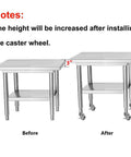 Smooth Rolling Heavy Duty Prep Table Wheels Set Of 4 Expanding Stem Casters fit 7/8 to 1 inch inner tube legs before and after installation.