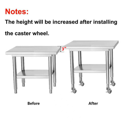 Smooth Rolling Heavy Duty Prep Table Wheels Set Of 4 Expanding Stem Casters fit 7/8 to 1 inch inner tube legs before and after installation.