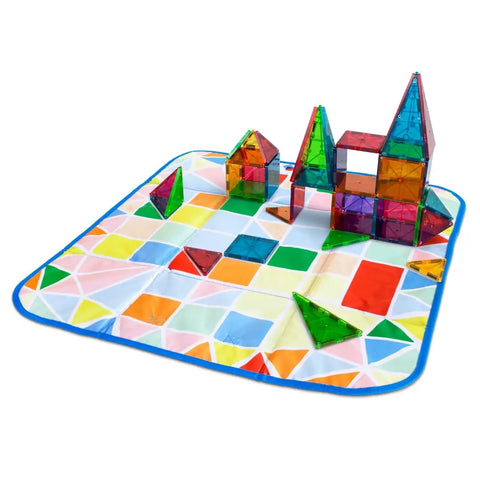 Sturdy Magnetic Building Tile Storage Bin And Roll Up Interactive Play Mat Heavy Canvas Tote For Kids Holds Three Hundred Pieces Snappy Bright Colors Totally Rad Design Rock Solid Gear For Young Builders And Teachers