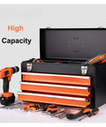 Kickass Iron Drawer Organizer Built As A Steel Parts Box With Low Friction Casters And Desktop Sorting Trays shown with tools.